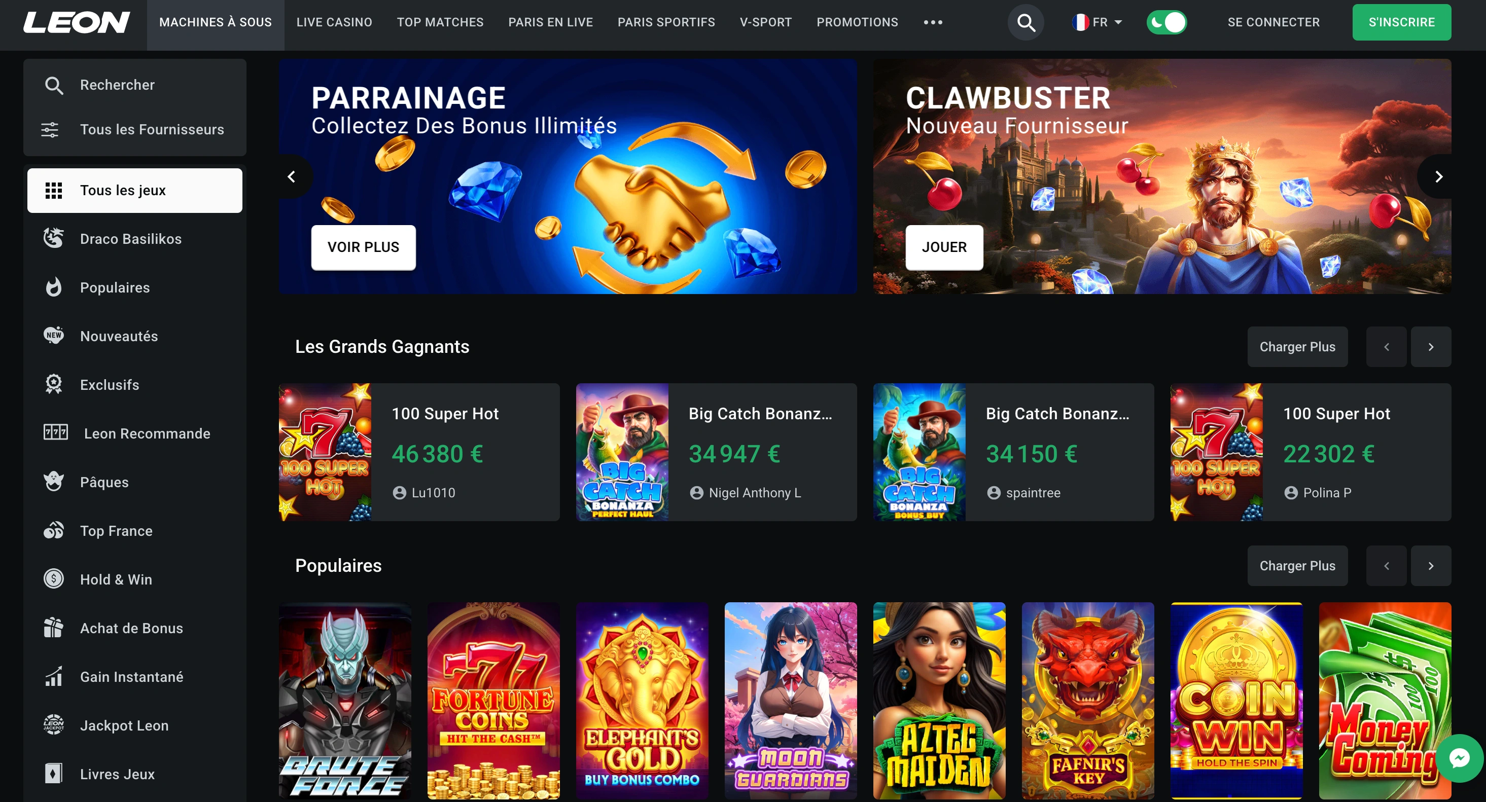 Jeux disponibles sur Leon casino
