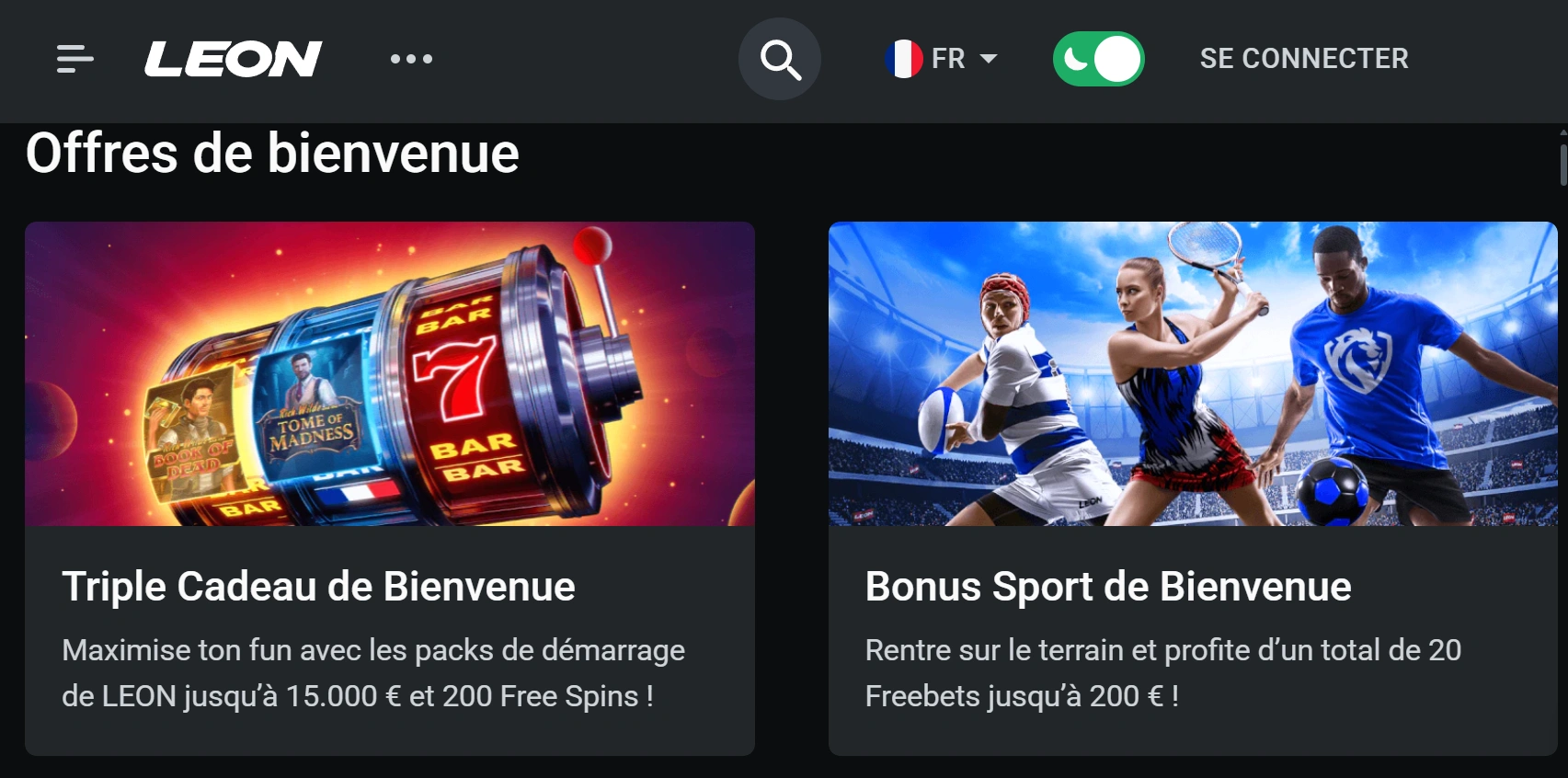 Bonus disponibles après votre connexion